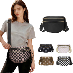 Bolso de cintura impermeable de poliéster a cuadros con cremallera, bandolera de viaje, bolso de hombro, riñonera de talla grande para senderismo - Product Image 1