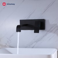 Mitigeur de lavabo mural moderne et contemporain à poignée unique en laiton avec finition noir mat et cartouche en céramique