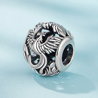 Breloque en argent sterling 925, phénix, dragon volant, perle ronde creuse, compatible avec les bracelets originaux, accessoires de bijoux DIY pour femme