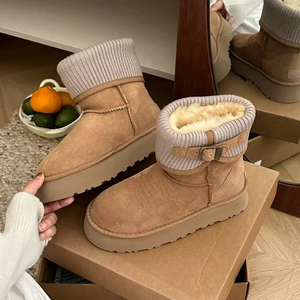 Bottes de neige de luxe pour femmes, bottes de neige d'hiver 2025, en véritable peau de mouton, chaussures pour femmes, hauteur accrue, chaudes, à semelle épaisse, pour l'extérieur - Product Image 1