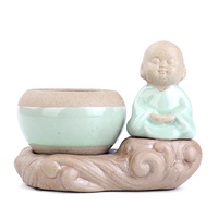 Poterie en pierre Zen verte, pot de fleur créative et succulente, maytreya, bouddha, vieux rock, boue, petit singe, creux en céramique