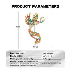 Broche de Fénix Chino de Lujo al por Mayor de Alta Calidad, Broche Floral de Pájaro con Esmalte Colorido y Microincrustaciones de Cristal CZ - Product Image 3