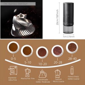 เครื่องบดกาแฟสแตนเลสแบบใหม่ ปรับระดับได้ 38 ระดับ ชาร์จ USB ได้ พกพาสะดวก สำหรับใช้ในบ้านและนอกบ้าน แบบไฟฟ้า - Product Image 6