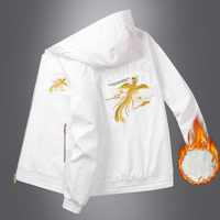 Veste zippée à col montant pour homme, blanche, avec broderie de dragon doré, légère, coupe-vent, streetwear décontracté