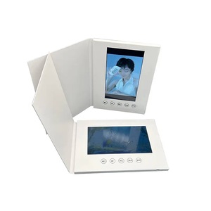 Caja de lino de lujo para álbum de fotos de 4x6 pulgadas con reproductor de vídeo, unidad USB de cristal, folletos de vídeo LCD de 5 pulgadas, tarjeta de felicitación