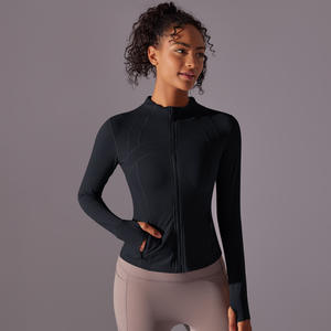 Women's Double-Sided Nylon Brushed Sports Zipper Jacket Stand Collar <b>Long</b> Sleeve <b>Top</b> for Yoga Running Fitness - Product Image 4