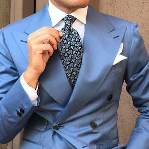 Dernier design – Smoking <span class=keywords><strong>bleu</strong></span> croisé à col cranté pour <span class=keywords><strong>marié</strong></span> – <span class=keywords><strong>Costume</strong></span> deux pièces Terno Masculino pour soirée <span class=keywords><strong>de</strong></span> gala - Product Image 1