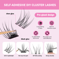 Prix d'usine Kit de cils auto-adhésifs en grappe DIY, volume, 3 rangées, logo personnalisé, 0.05 0.07 C D Curl