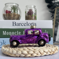 Hiasan Gantung Pohon Natal Ungu Emas dengan Glitter, Ornamen Kaca Mobil Vintage Natal, Figurine untuk Dekorasi Pesta Rumah