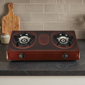 Estufa de Gas de Doble Quemador, Estufa de Mesa Manual, Acabado Rojo para Cocinar en Casa - Product Image 1