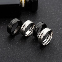 Bague rainurée en acier inoxydable 8 mm, style simple noir et argent, pour homme, vente en gros de bijoux