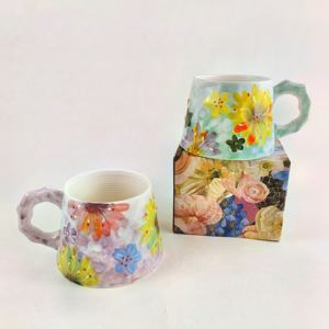 Gran vientre púrpura <span class=keywords><strong>caléndula</strong></span> flor patrón taza nueva bajo vidriado Taza de cerámica pintada con boca estrecha para té y <span class=keywords><strong>café</strong></span> - Product Image 4