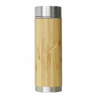 Vente en gros de bouteilles isolées en bambou en acier inoxydable 304 tasses avec logo gravé personnalisé infuseur à café, thé et eau grande capacité