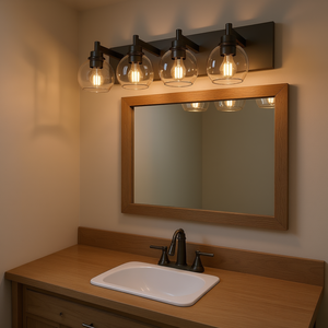 Applique murale de salle de bain Farmhouse à 6 lumières, en fer noir, pour miroir, blanc chaud incandescent 2700K, finition mate - Product Image 2