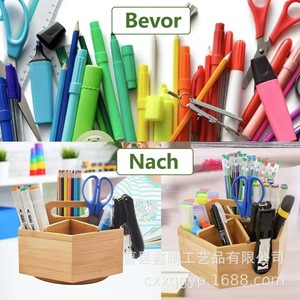 Caja de almacenamiento giratoria de bambú y madera para escritorio, caja de almacenamiento portátil de madera creativa, organizador de papelería de madera para oficina. - Product Image 1