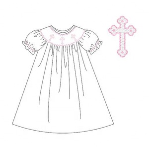 Lindo vestido de Pascua blanco Smocked Cross para niñas hasta la rodilla para la temporada de primavera para niños - Product Image 1
