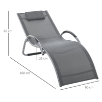 Chaise longue de patio ergonomique avec accoudoirs incurvés en S, structure en aluminium, chaise longue de piscine extérieure en maille Teslin