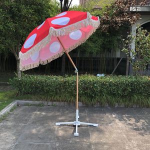 Sombrilla de <span class=keywords><strong>playa</strong></span> con borlas, estructura de madera, tela de poliéster impermeable, para exteriores, parque y jardín, piscina, parasol de encaje, 8 varillas, venta al por mayor - Product Image 2