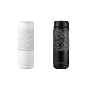 豪华便携式真空保温杯双壁旅行咖啡杯不锈钢热水瓶带硅套 - Product Image 1