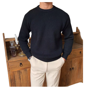 Pull-over d'hiver pour homme, style européen et américain, anti-plis, en Spandex/Coton imprimé, col classique, manches longues, 480g, tricoté - Product Image 1