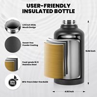 Bouteille d'eau isotherme de 64 oz avec couvercle à paille, sac de transport portable, gourde d'eau d'un demi-gallon avec poignée en paracorde pour la randonnée