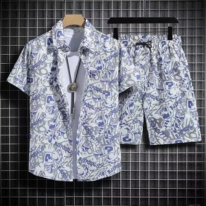 Conjunto de camisa y pantalones cortos estampados de verano para <span class=keywords><strong>hombre</strong></span>, talla grande, corte holgado, con botones, estilo playero, dos piezas. - Product Image 1