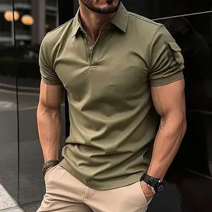 Summer Men Casual Solid Color Short Sleeve T Shirt for Men Henley Collar Polo High Quality Mens T Shirts