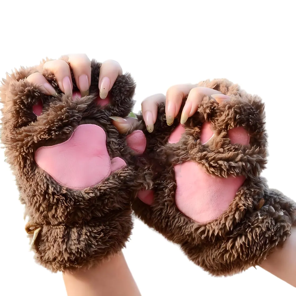 נשים ילדה יפה חורף הכפפה חמוד רך חצי אצבע כפפות ללא אצבעות כפפות חם Paw חתול טופר קטיפה חורף סתיו