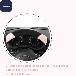 CARFU Flocked <b>Cat's</b> Ears Car Steering Wheel Cover (Steamed <b>Cat</b>-Ear Shaped Bread) Cute Fashion Warm Comfortable Short Velvet - Product Image 3
