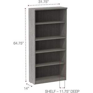 Librería Alera Valencia Series de Cinco Estantes, Gris Rústico, 31.75w X 14d X 64.75h, para Oficina en Casa o Sala de Estar - Product Image 5