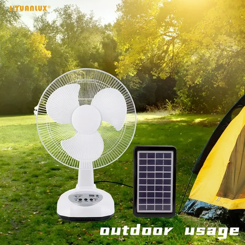 Blades Cell Electric Recharaeable Power Solar Panel Energy with LED Table Solar Rechargeable Fan AC DC 12 Inch 3 10W