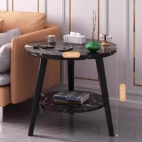 Table basse nordique à double niveau en bois massif, table d'appoint ronde minimaliste avec rangement pour salon, canapé, chambre, balcon