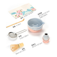 Ensemble de bols à matcha en céramique rose dégradé tendance 2026 avec fouet en bambou et support, coffret cadeau pour les amateurs de thé débutants