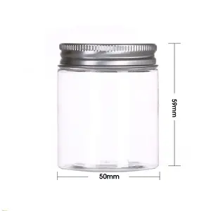 Empty wide mouth 80ml clear plastic PET jar with aluminum lid for food skin care cream