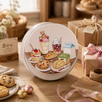 Boîte d'emballage alimentaire OEM en fer blanc pour gâteaux, boîte métallique ronde hermétique dorée avec fenêtre de présentation pour fournitures de boulangerie
