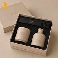 Ensemble de diffuseur de parfum et de bougie en céramique beige mat FUBEI LIVING, boîte cadeau de parfum d'ambiance pour la maison, pots à bougies en céramique
