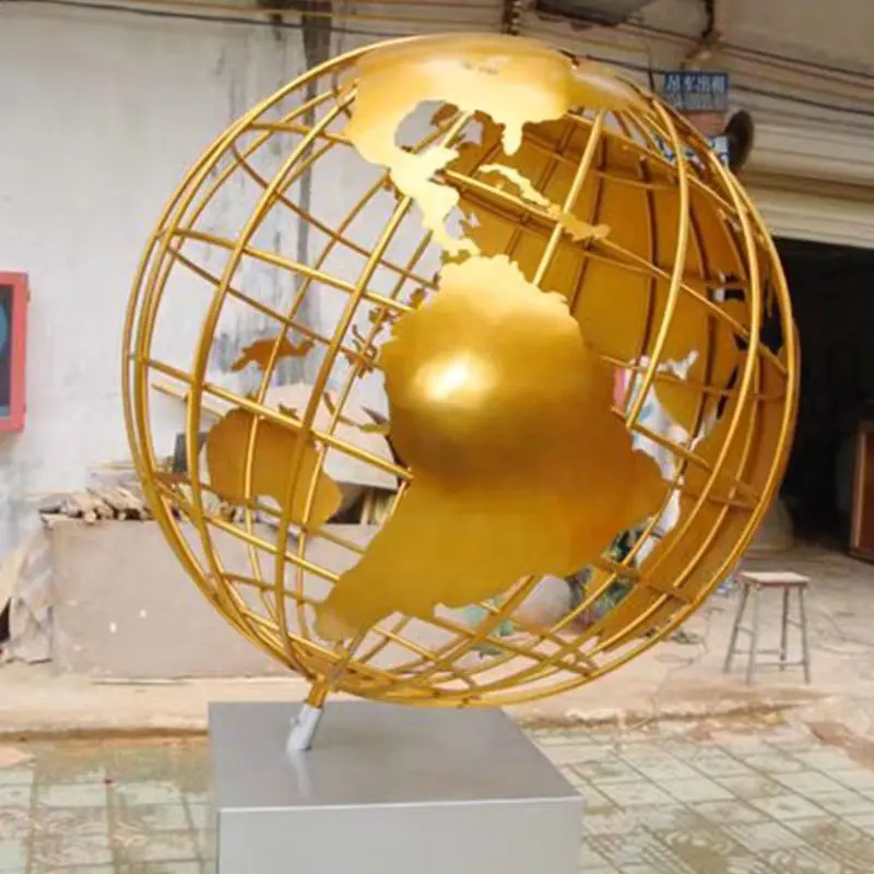 Taman luar ruangan besar dekoratif patung Dunia bola kerajinan logam besar bola baja tahan karat patung dunia