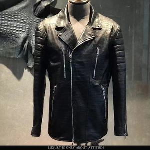 جاكيت فاخر عالي الجودة من جلد التمساح الأصلي للرجال بجلد الدراجة النارية - Product Image 2
