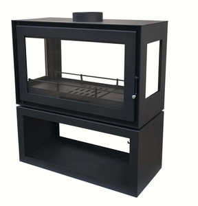 Cheminée en <span class=keywords><strong>bois</strong></span> intégrée - Vue sur 3 côtés en verre, flamme réaliste, puissance thermique élevée, pour les grands espaces de vie - Product Image 2