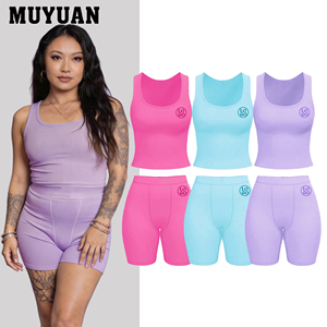 Conjunto Deportivo Minimalista de Top Corto sin Mangas y Pantalones Cortos, <span class=keywords><strong>con</strong></span> Logotipo Personalizable, Alta Calidad y Gran Elasticidad - Product Image 1