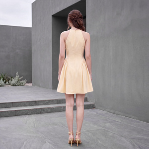<span class=keywords><strong>Abito</strong></span> <span class=keywords><strong>Mini</strong></span> <span class=keywords><strong>Giallo</strong></span> Chiaro con Scollo all'Americana e Fiocco, Gonna Svasata, Corto, Personalizzabile, per Cocktail Party e Homecoming - Vendita all'Ingrosso - Product Image 2