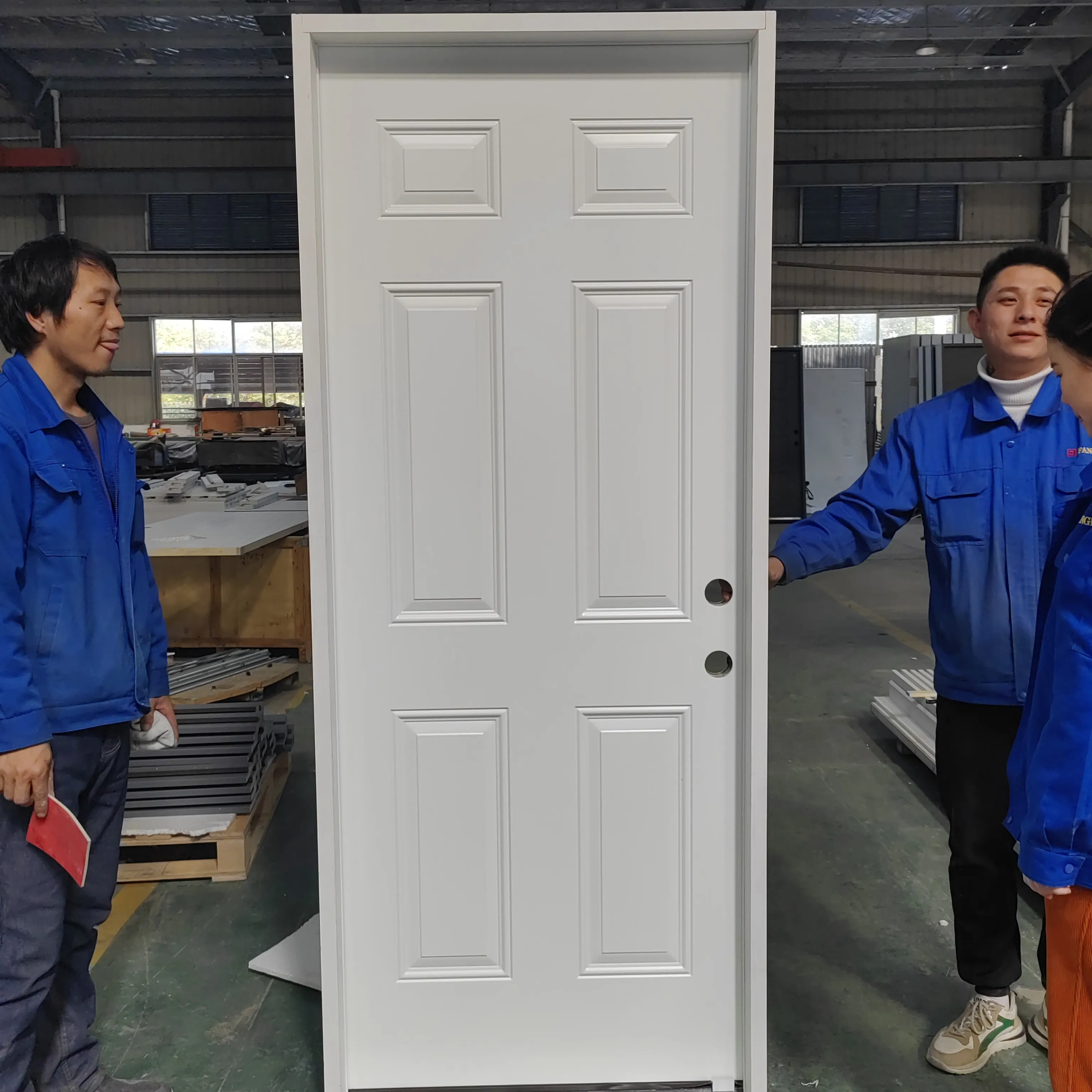 Fangda Классическая стальная предварительно повесенная дверь с деревянной рамой