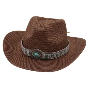 Özel batı tarzı erkekler sombreros de hombre de plaia sombreros personalizados hasır kovboy şapka