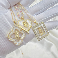 JML Vente en gros Laiton 14K Plaqué or Vierge Marie Catholique Coeur Religieux Pendentif Collier avec Zircon pour Femmes et Enfants