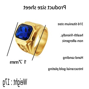 yunnique Men's Gold Tone Blue Stone <b>Ring</b> Geometric Design Bezel Setting Gift Jewelry - Product Image 2