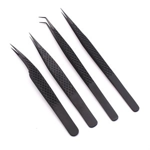 Pinzas para Extensión de Pestañas Huian All Black, Acero Inoxidable, Puntas Puntiagudas, Textura de Malla, Uso Doméstico - Product Image 4