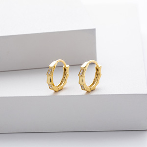 925 <b>Silver</b> Woman Fashion <b>Earring</b> S925 <b>Sterling</b> <b>Silver</b> Bamboo Zircon <b>Huggie</b> Hoop 18K Gold Plated Fine Jewelry For Women Gift - Product Image 6