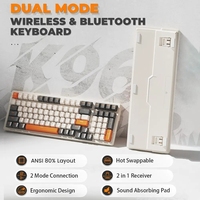 Clavier mécanique sans fil K96, double mode 2.4G BT5.0, récepteur 2 en 1, interrupteurs rouges interchangeables à chaud, pavé pour PC et smartphone