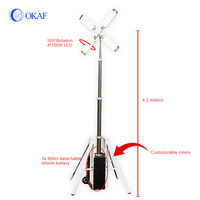 Tour d'éclairage LED télescopique portable OKAF 4*100W à hauteur réglable, éclairage mobile électrique sur chariot à pousser