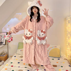 Camisón de otoño e <span class=keywords><strong>invierno</strong></span>, <span class=keywords><strong>pijama</strong></span> de lana Coral para mujer con dibujos animados de terciopelo grueso adecuado para ropa de hogar al aire libre en <span class=keywords><strong>invierno</strong></span> - Product Image 2